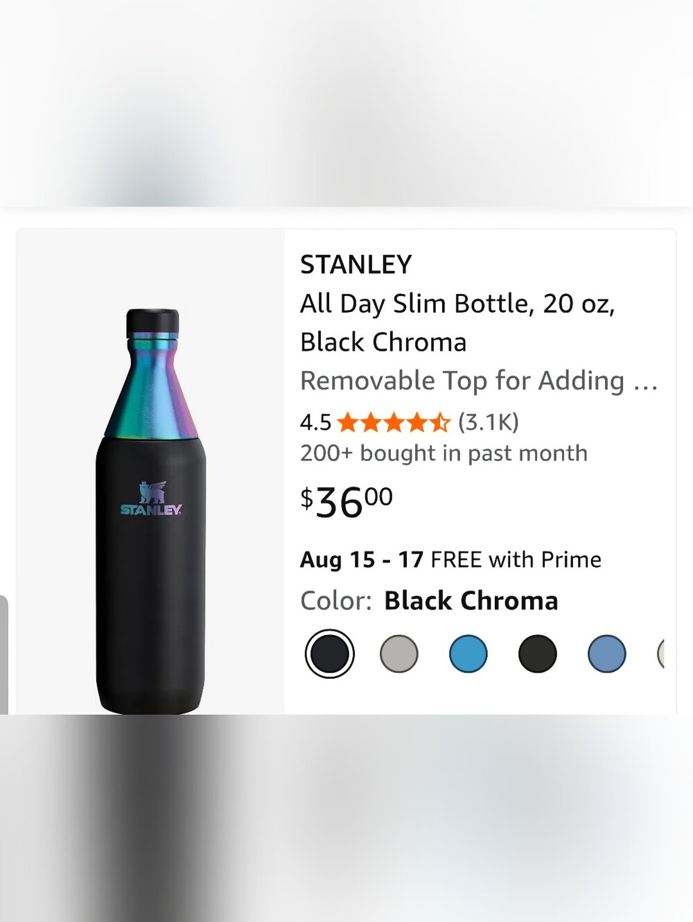 NWT Stanley All Day Slim Bottle Black Chroma Collection - Picture 2 of 14